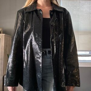 Vintage 90s Chico's Shiny Black Textured Leather Jacket